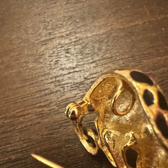 VTG Park Lane Brooch Leopard Jaguar Cat Pin Pendant Black Enamel Gold Crystal - Picture 8 of 15